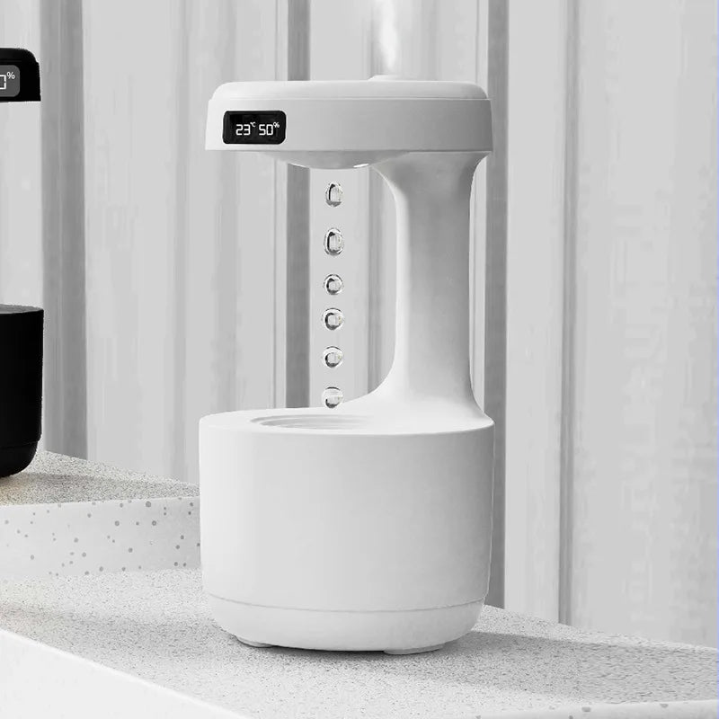 Anti-Gravity Water Droplet Humidifier with LED Clock Display, Creative