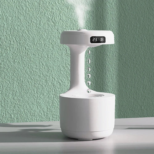 Anti-Gravity Water Droplet Humidifier with LED Clock Display, Creative